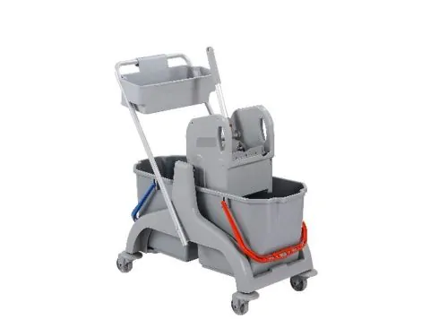 BM Chariot de lavage 2x18L presse a machoires et bac de rangement